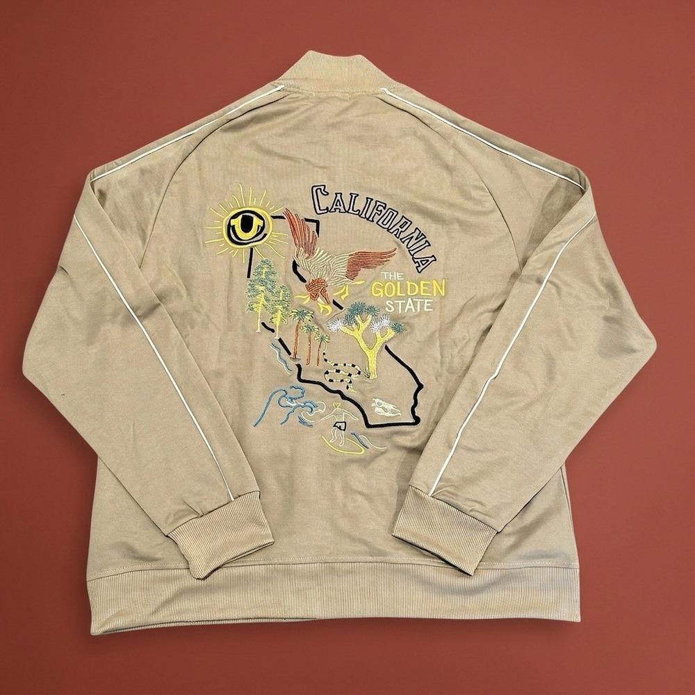 NWT True Religion Embroidered Golden State Track Jacket Travertine Tan Mens XL